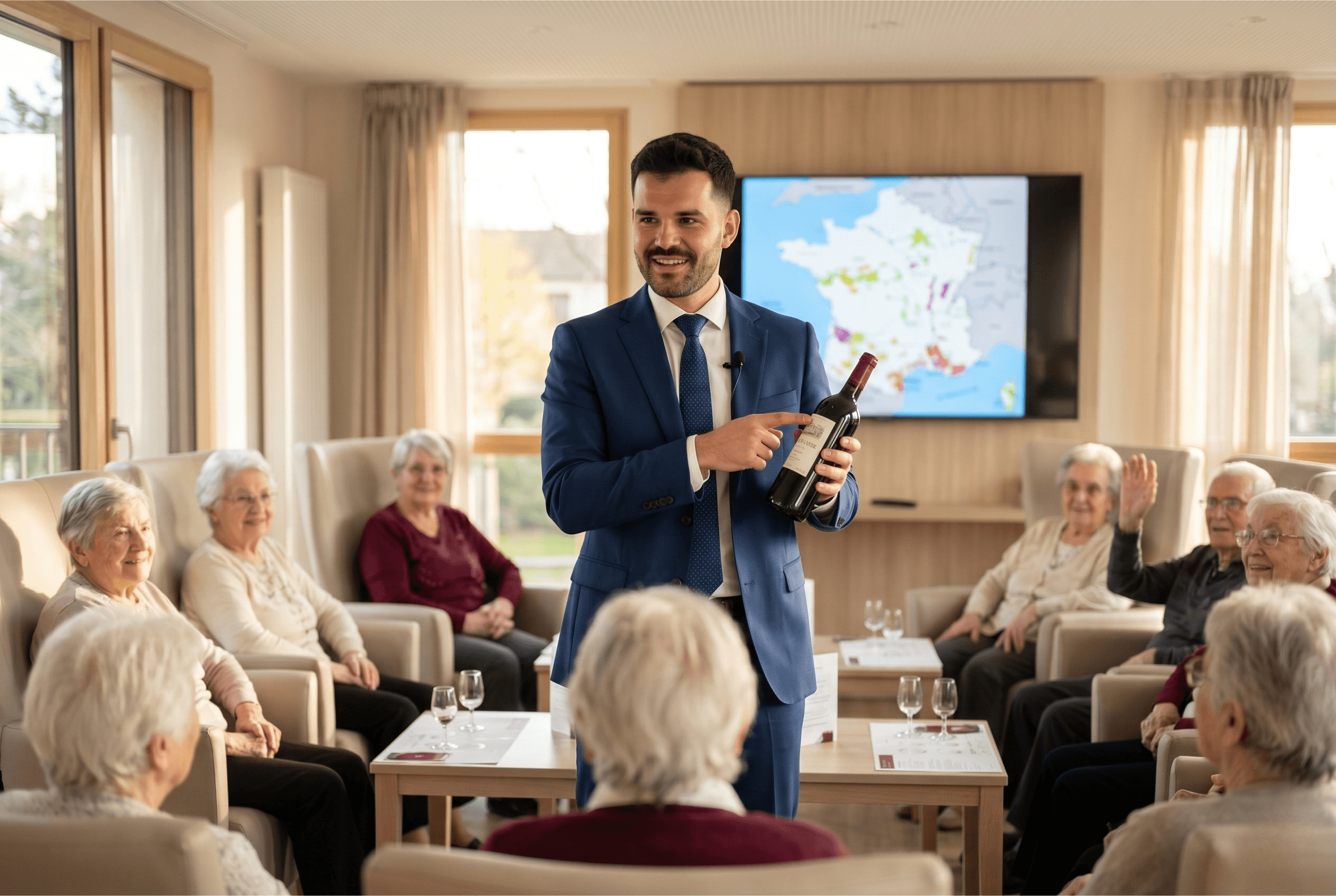 Verres et tablée préparés pour une conférence-dégustation